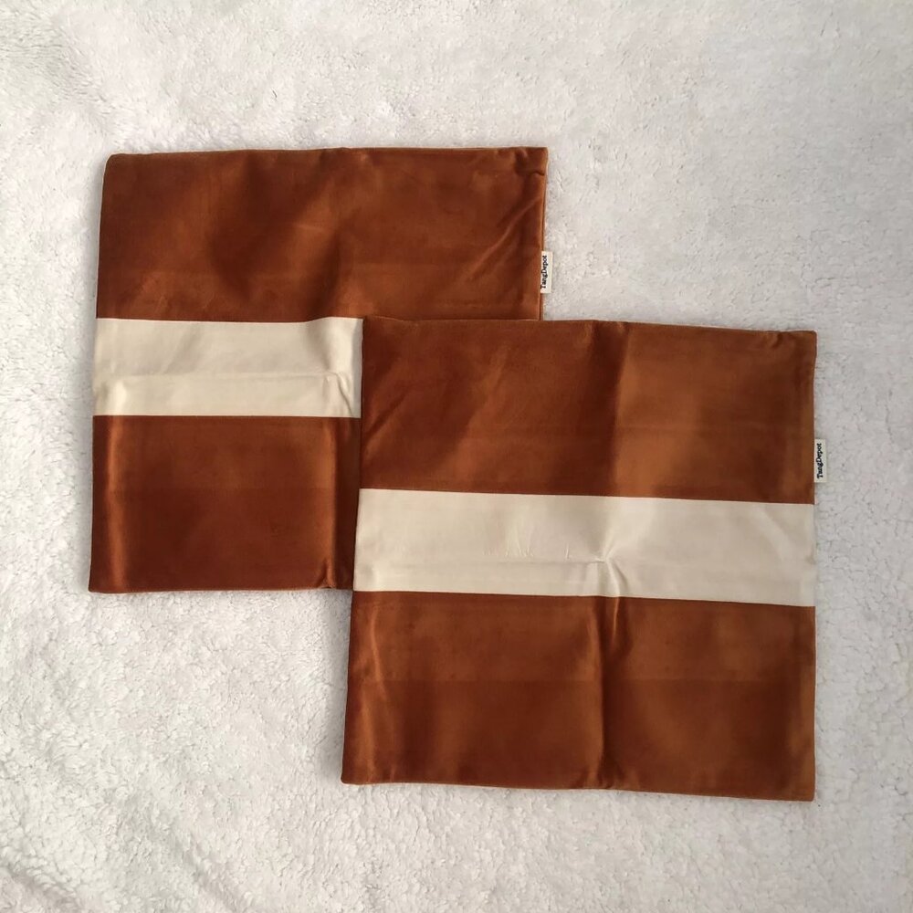 TangDepot Hevey Velvet Striped Pillow Case Only (12” X 12”) 2 Pcs Orange